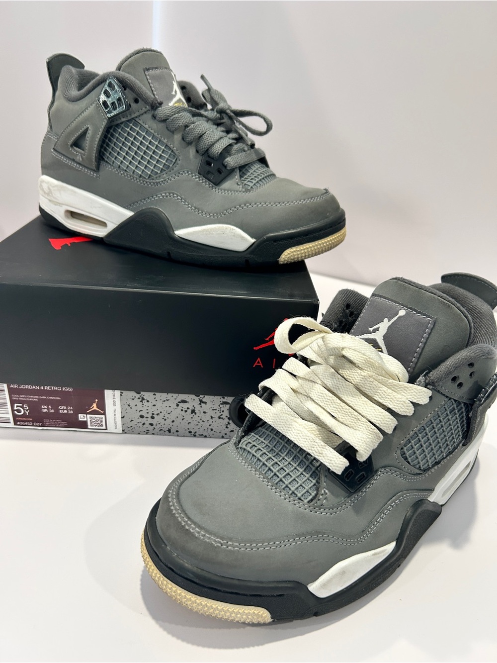 Air Jordan 4 Retro Cool Grey 2019 GS 408452-007 Size US 5.5Y w/ Original Box